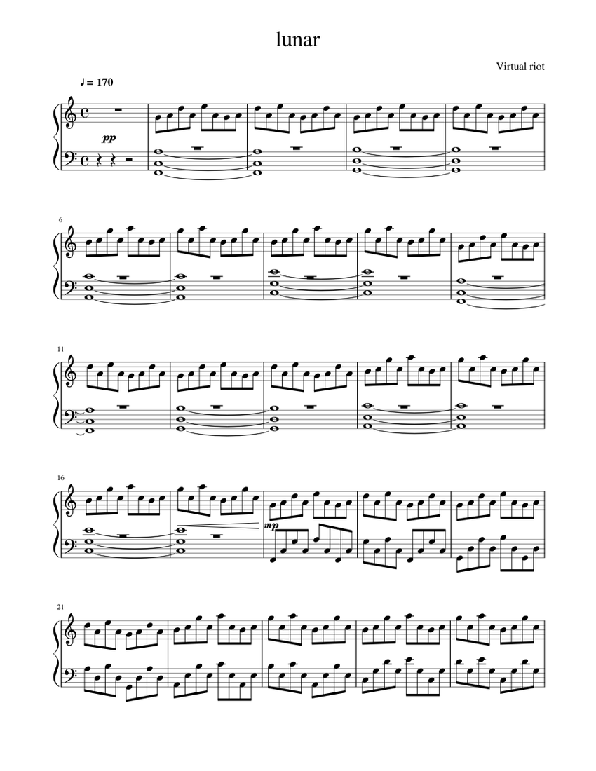 Virtual Riot Lunar virtual riot - Lunar Sheet Music for Piano (Solo) | MuseScore.com