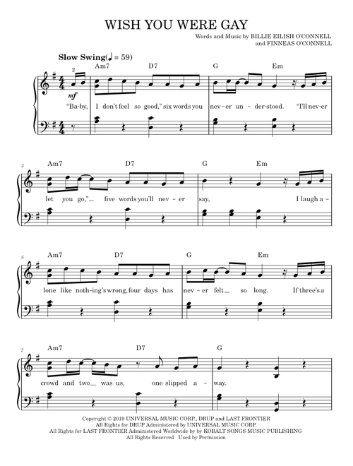 Wish you were gay - Billie Eilish (Easy Piano)