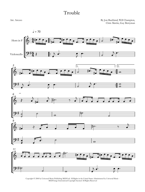 Trouble (Arr. Arezzo Music) - Coldplay (Instrumental Duet)