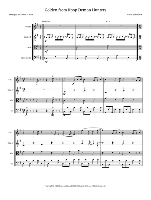 Golden from Kpop Demon Hunters (Arr. Arthur M Field) - Huntrix (Small Ensemble)