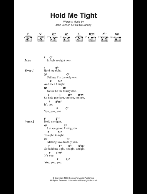 Hold Me Tight - The Beatles (Guitar Chords-Lyrics)