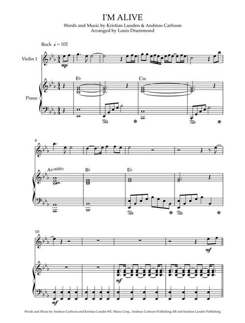 I'm Alive (Arr. Louis Drummond) - Celine Dion (Violin and Piano)