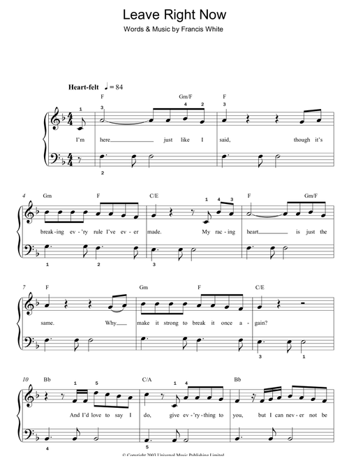 Leave Right Now - Will Young (Easy Piano)