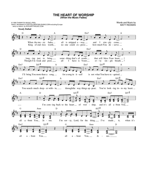 The Heart Of Worship (When The Music Fades) - Matt Redman (Lead Sheet - Fake Book)