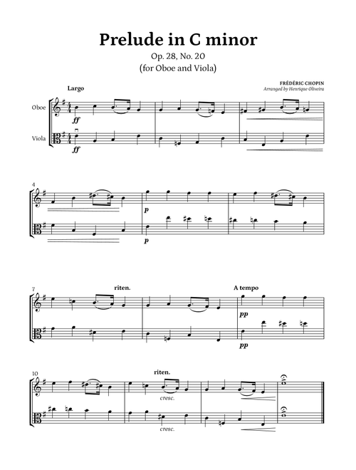 Prelude Op. 28, No. 20 (Oboe and Viola) - Frédéric Chopin (Arr. Henrique Oliveira) (Instrumental Duet)