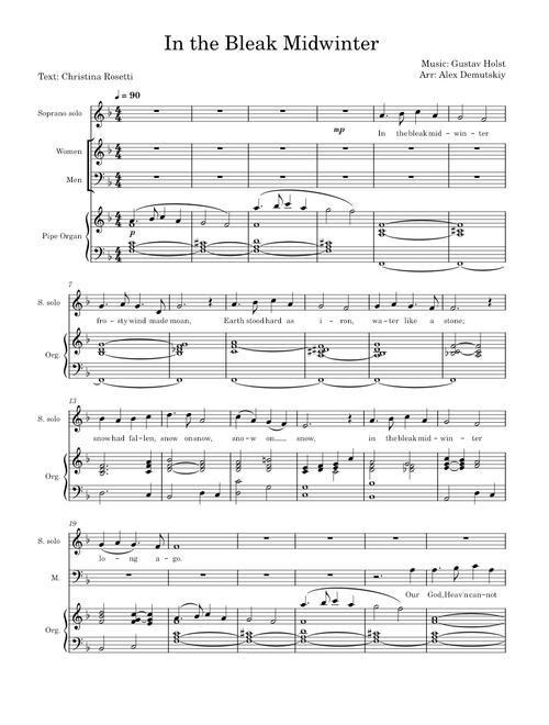 In the bleak midwinter – Gustav Holst Soprano, SATB, Organ