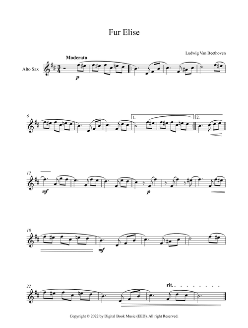 Fur Elise - Ludwig Van Beethoven (Alto Sax) (Arr. Digital Book Music) (Alto Sax Solo)
