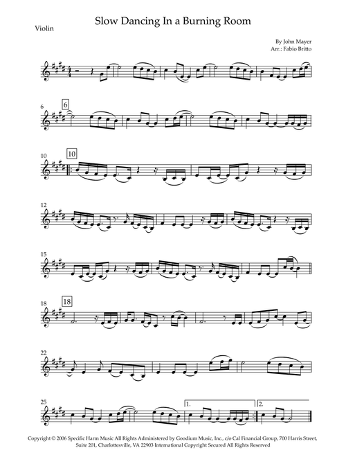 Slow Dancing In A Burning Room (Arr. Fabio Britto) - John Mayer (Violin Solo)