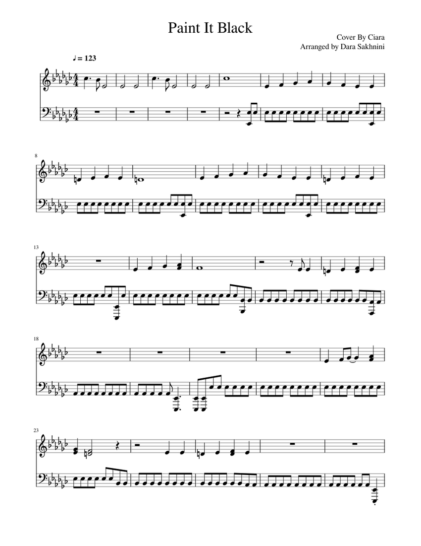 Ciara Paint it Black Music sheet Sheet music for Piano (Solo