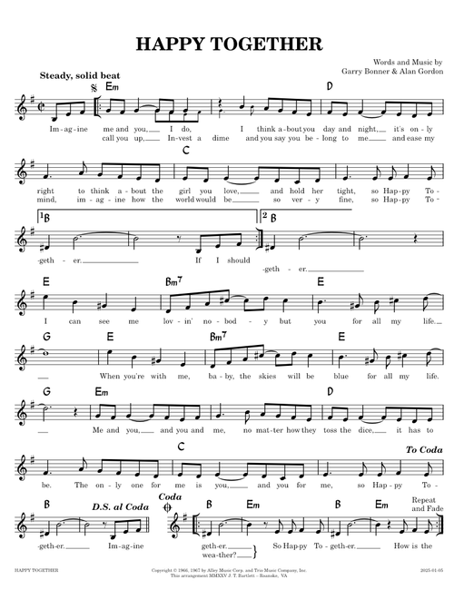 Happy Together  [lead sheet] – Garry Bonner, Alan Gordon