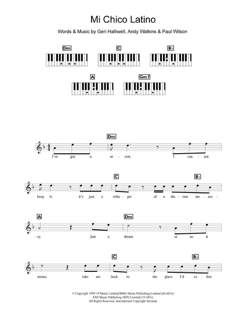 Mi Chico Latino - Geri Halliwell (Piano Chords-Lyrics)