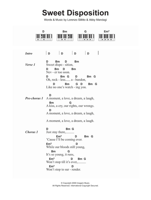 Sweet Disposition - The Temper Trap (Piano Chords-Lyrics)