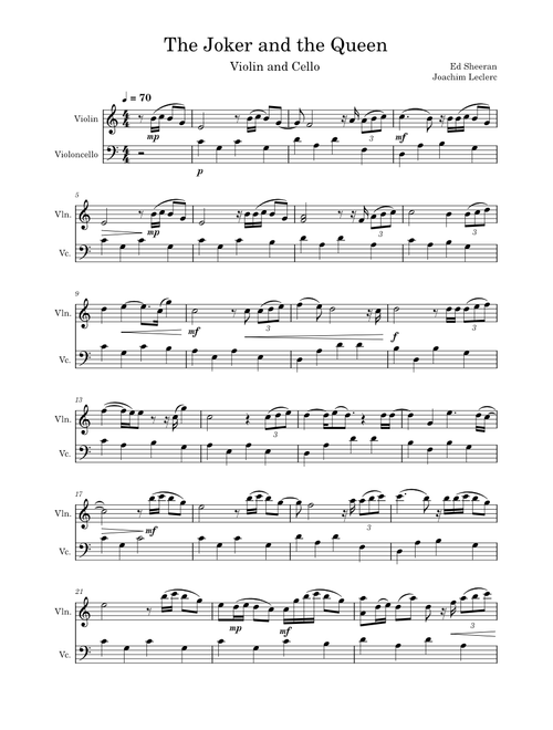 The joker and the queen – Ed Sheeran - For Violin and Cello