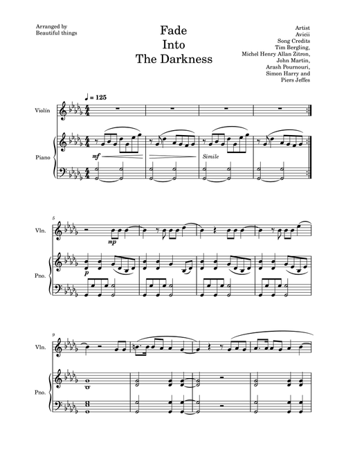 Fade Into Darkness (Arr. Beautiful things) - Avicii (Instrumental Duet)