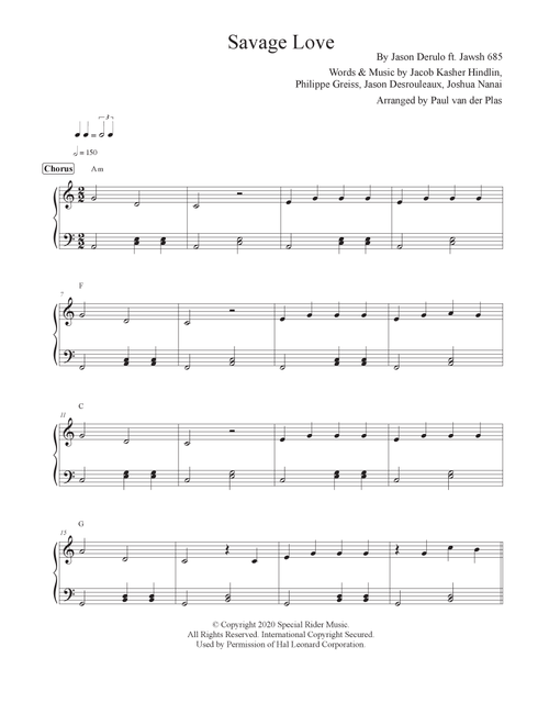 Savage Love (Arr. Paul van der Plas) - Jason Derulo & Jawsh 685 (Piano Solo)