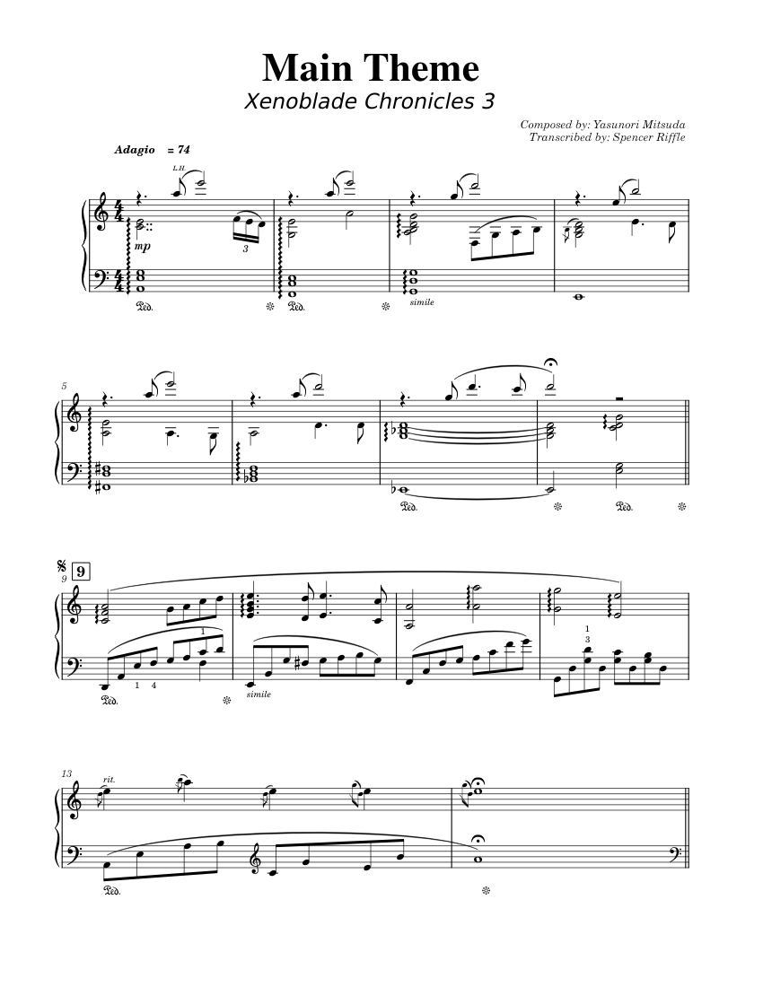 Main Theme - Xenoblade Chronicles 3 Sheet Music for Piano (Solo