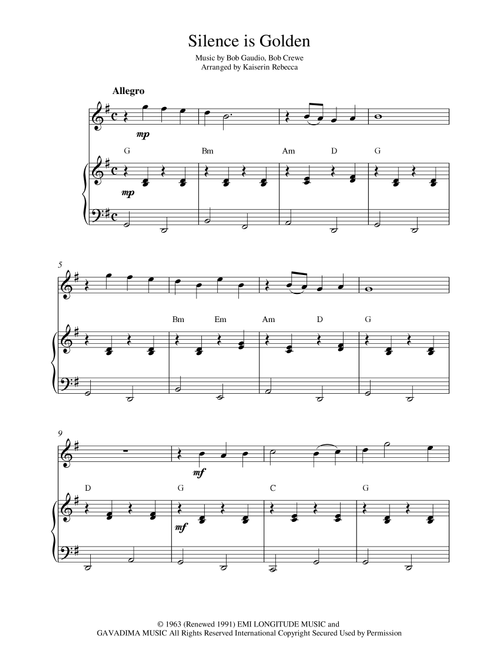 Silence Is Golden (Arr. Kaiserin Rebecca) - Bob Gaudio, Bob Crewe (Violin and Piano)