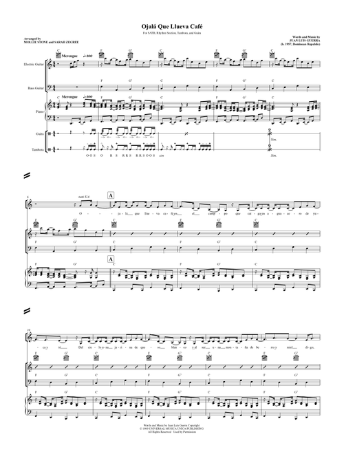Ojala Que Llueva Cafe (Arr. Mollie Stone, Sarah Zegree) - Juan Luis Guerra (Choral, SATB)
