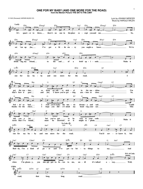 One For My Baby (And One More For The Road) - Frank Sinatra (Lead Sheet - Fake Book)