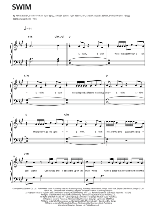 Swim (Arr. Hybe) - BTS (Piano Solo)