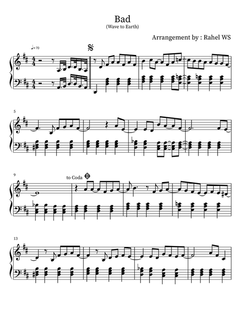 Bad (Arr. Rahel WS) - Wave to Earth (Lead Sheet - Fake Book)