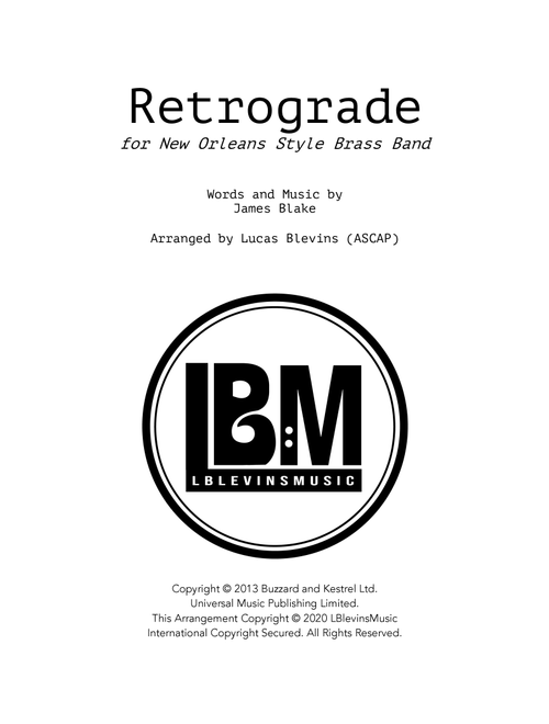 Retrograde (Arr. Lucas Blevins) - James Blake (Small Ensemble)