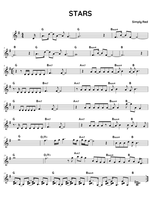Stars (Arr. Fake book Guy) - Simply Red (Lead Sheet - Fake Book)