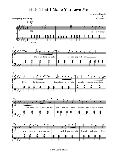 hate that i made you love me (Arr. Sadie King) - Ariana Grande (Piano Solo)
