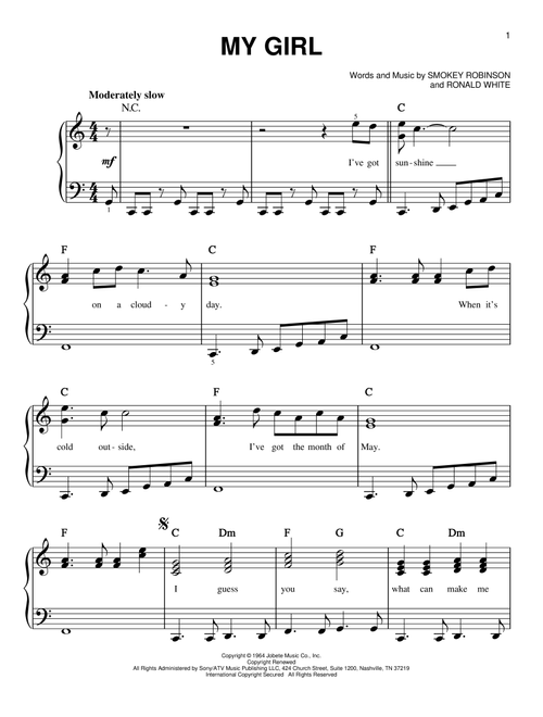 My Girl - The Temptations, Smokey Robinson (Very Easy Piano)