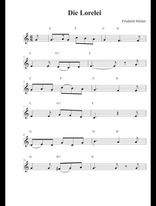 Die Lorelei (Arr. Avgusta Udartseva) - Friedrich Silcher (Piano-Vocal-Guitar (Piano Accompaniment))