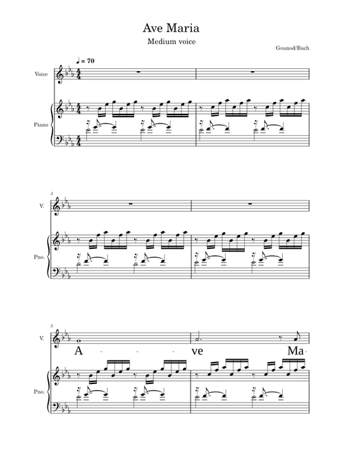 Ave Maria – J S Bach, Ch Gounod - medium voice