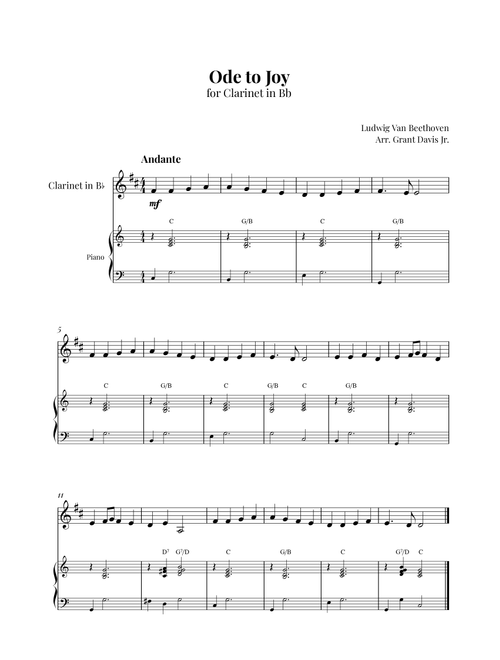 Ode to joy (Arr. Grant Davis Jr.) - Ludwig Van Beethoven (Clarinet and Piano)