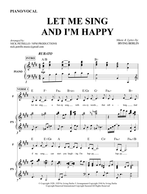 Let Me Sing And I'm Happy (Arr. Nick Petrillo) - Irving Berlin (Piano Vocal)