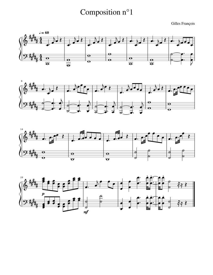 Composition n°1 Sheet Music for Piano (Solo) easy | MuseScore.com