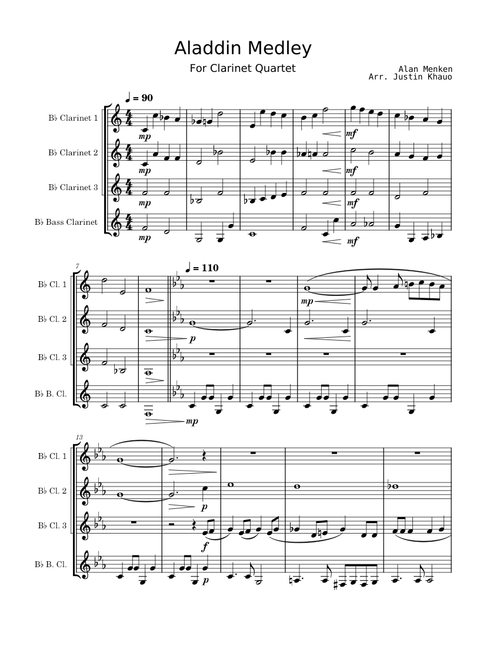 Aladdin Medley for Clarinet Quartet