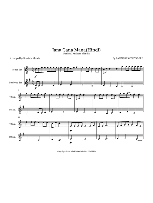 Jana Gana Mana(Hindi) (Arr. Dominic Meccia) - Rabindranath Tagore (Instrumental Duet)