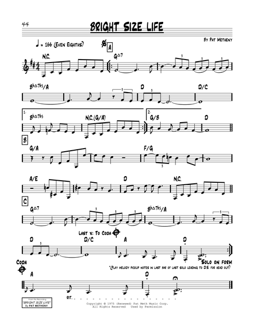 Bright Size Life - Pat Metheny (Real Book - Melody-Chords)