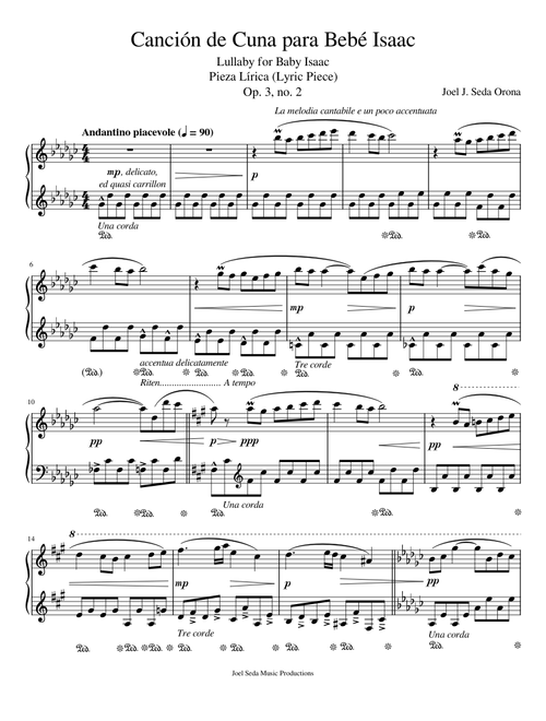 Canción de Cuna para Bebé Isaac (Lullaby for Baby Isaac), op. 3, no. 2