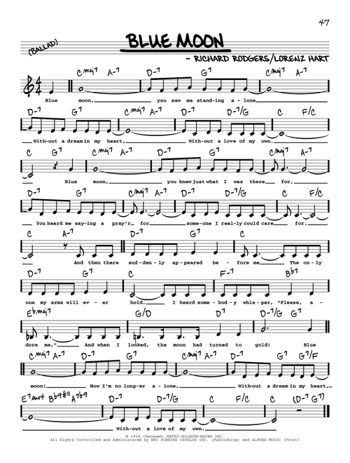 Blue Moon (Low Voice) - The Marcels (Real Book - Melody-Chords-Lyrics)