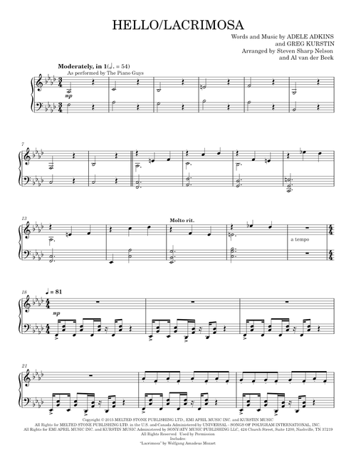 Hello/Lacrimosa - Adele, The Piano Guys (Piano Solo)