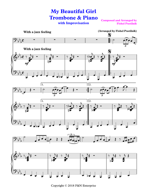"My Beautiful Girl"-Piano Background for Trombone and Piano (With Improvisation)-Video - Fishel Pustilnik (Trombone and Piano)