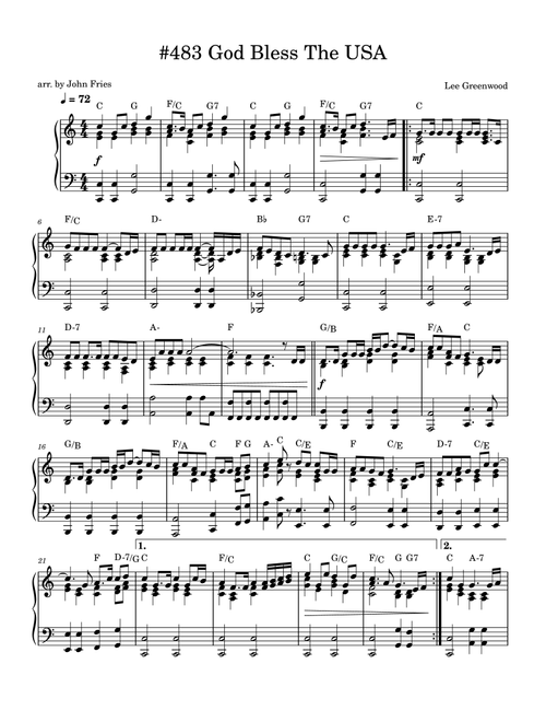 Proud To Be An American (Arr. John Fries) - Lee Greenwood (Piano Solo)