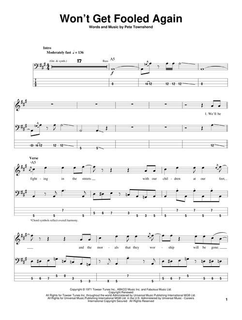 Won't Get Fooled Again - The Who (Bass Tab)