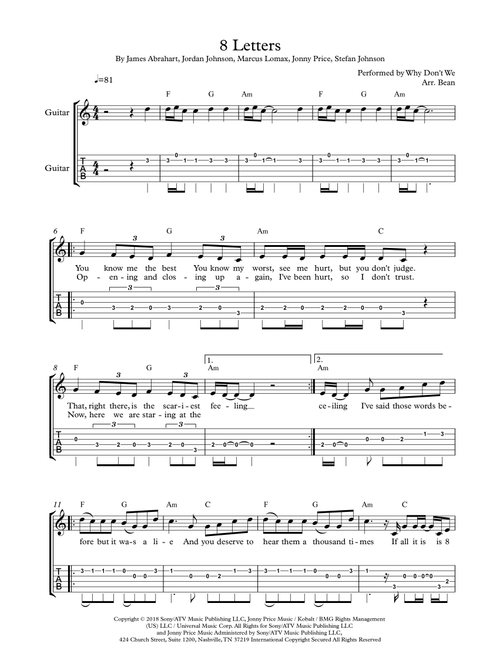 8 Letters (Arr. Arr. MD) - Why Don'T We (Guitar Tab)
