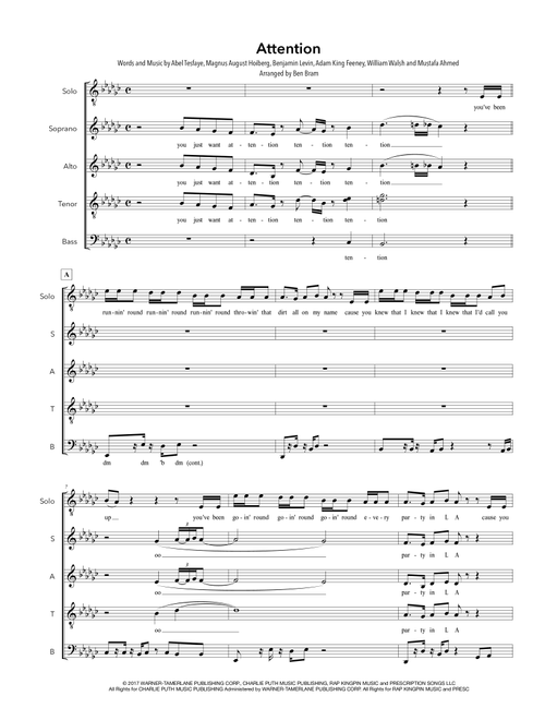 Attention (Arr. Ben Bram) - Charlie Puth (Choral, SATB)