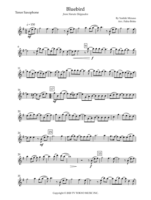 Ikimono Gakari's Blue Bird (Arr. Fabio Britto) - Yoshiki Mizuno (Tenor Sax Solo)