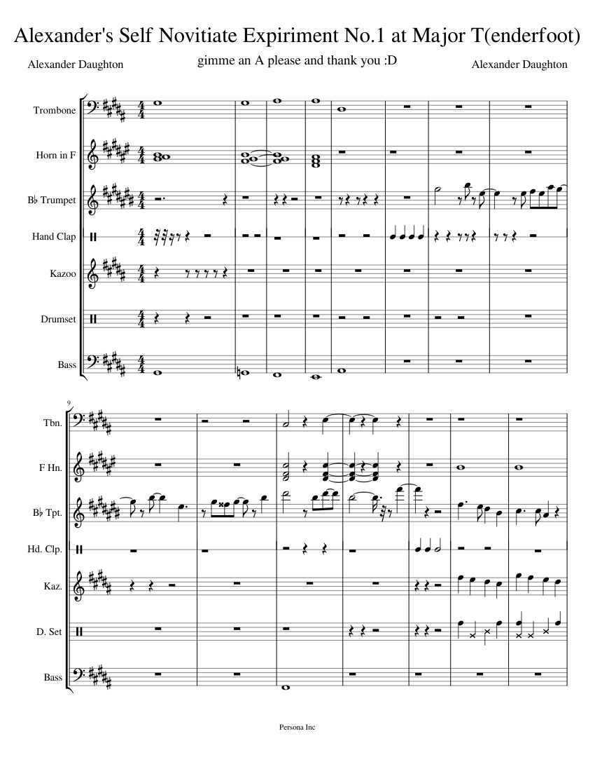 Alexander's Self Novitiate Expiriment No.1 at Major T(enderfoot) Sheet