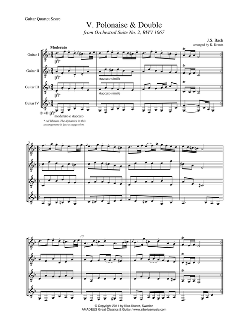 Polonaise Suite 2 BWV 1067 for guitar quartet (Arr. K. Krantz) - J.S. Bach (Small Ensemble)