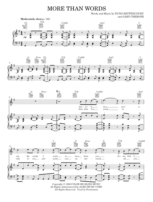 More Than Words - Extreme, Rock Of Ages Musical (Piano-Vocal-Guitar)