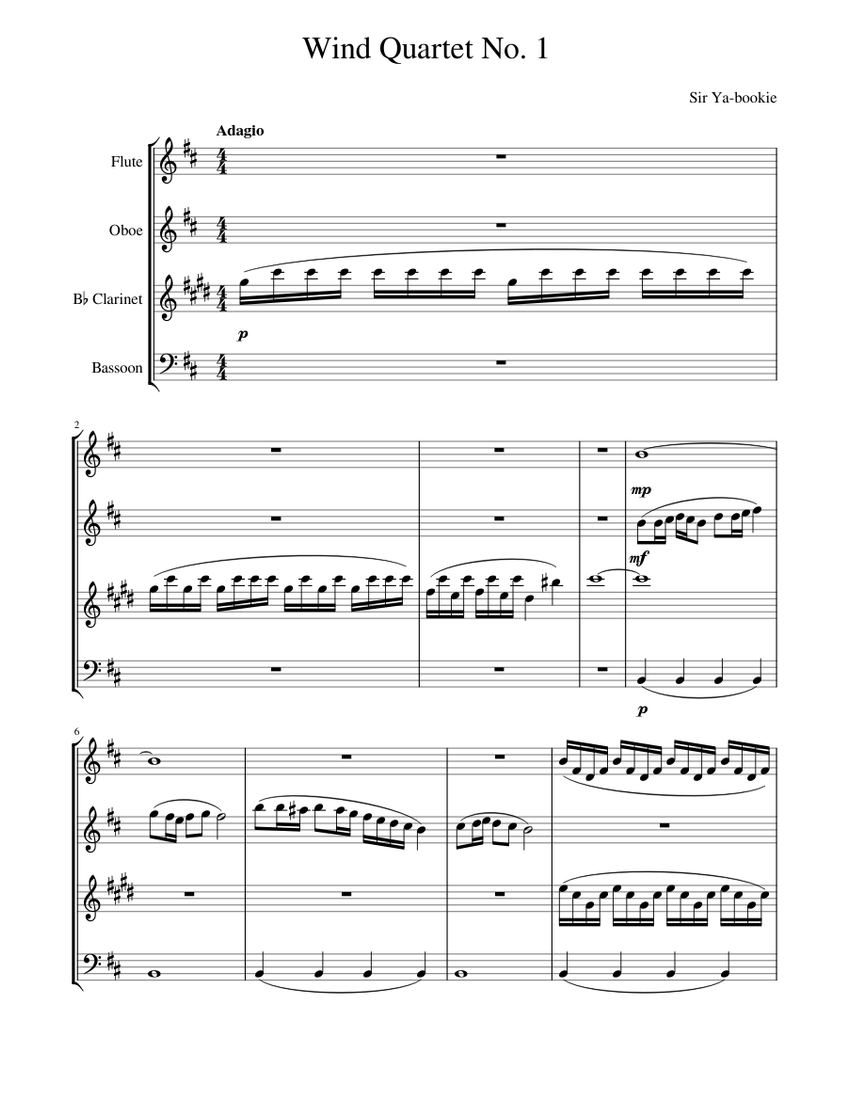 Wind Quartet No. 1 Mvt 3 Sheet music for Flute, Oboe, in b